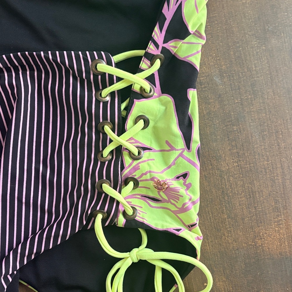 Maaji Black and Green One Piece Swimsuit with Adjustable Ties - Picture 5 of 12